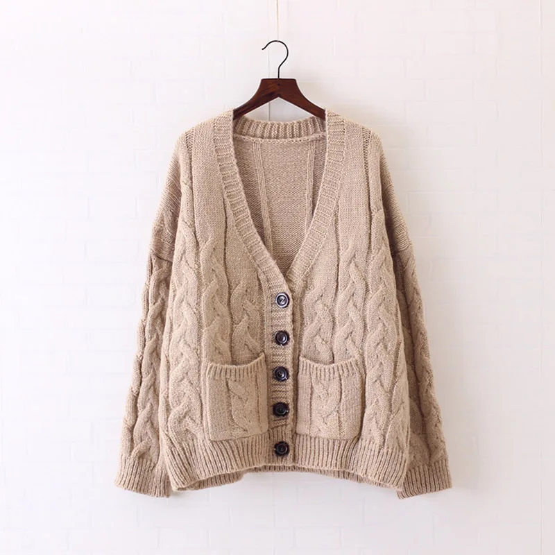 2018 Autumn And Winter new women V-Neck solid casual Knit sweater cardigan loose retro twist coat
2018 Autumn And Winter new women V-Neck solid casual Knit sweater cardigan loose retro twist coat