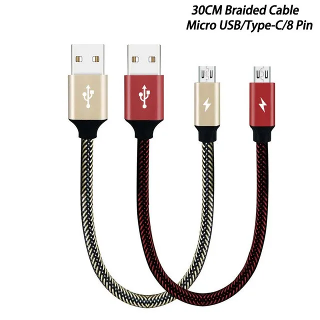 30CM 3A Fast Charger Cable Micro USB/Type C Braided Power Bank Cable For Iphone 6 6s 7 8 Plus X Samsung s8 s9 plus oneplus 5 6
30CM 3A Fast Charger Cable Micro USB/Type C Braided Power Bank Cable For Iphone 6 6s 7 8 Plus X Samsung s8 s9 plus oneplus 5 6