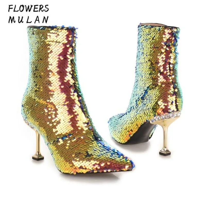 New Winter Fashion Show Silver Gold Bling Glitter Shiny Leather Women Boots Pointed Toe High Heels Shoes With Crystal Back Botas 
New Winter Fashion Show Silver Gold Bling Glitter Shiny Leather Women Boots Pointed Toe High Heels Shoes With Crystal Back Botas