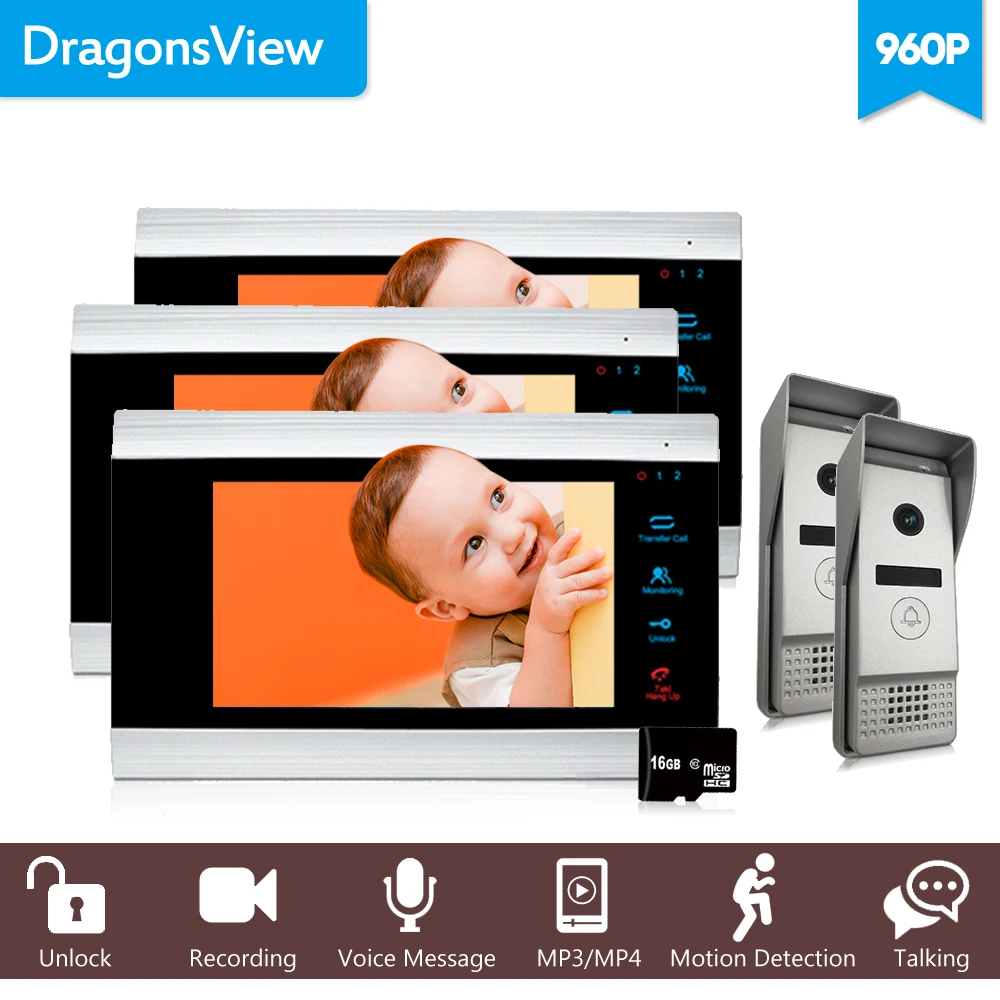 Dragonsview Video Door Phone 3 Monitors 7 Inch Recording 960P HD Doorbell Camera Intercom Wired Waterproof Home Video Door Entry
Dragonsview Video Door Phone 3 Monitors 7 Inch Recording 960P HD Doorbell Camera Intercom Wired Waterproof Home Video Door Entry