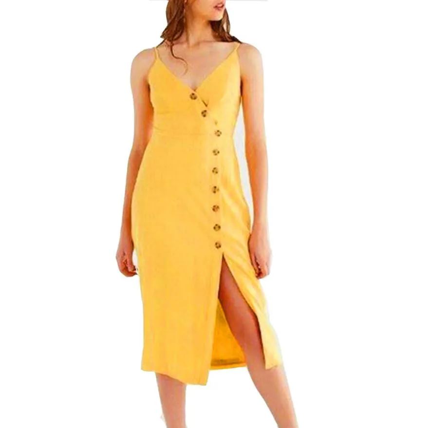 New 2018 Women Sleeveless Solid color Summer V Neck Button Beach Casual Dress Drop Shipping
New 2018 Women Sleeveless Solid color Summer V Neck Button Beach Casual Dress Drop Shipping