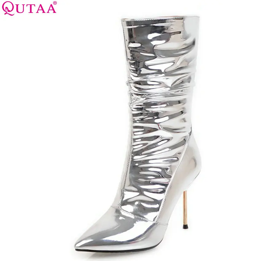 QUTAA 2019 Women Mid Calf Boots Thin High Hel Sexy Sliver Knee High Boots Winter Shoes Women Motorcycle Boots Big Size 34-43
QUTAA 2019 Women Mid Calf Boots Thin High Hel Sexy Sliver Knee High Boots Winter Shoes Women Motorcycle Boots Big Size 34-43