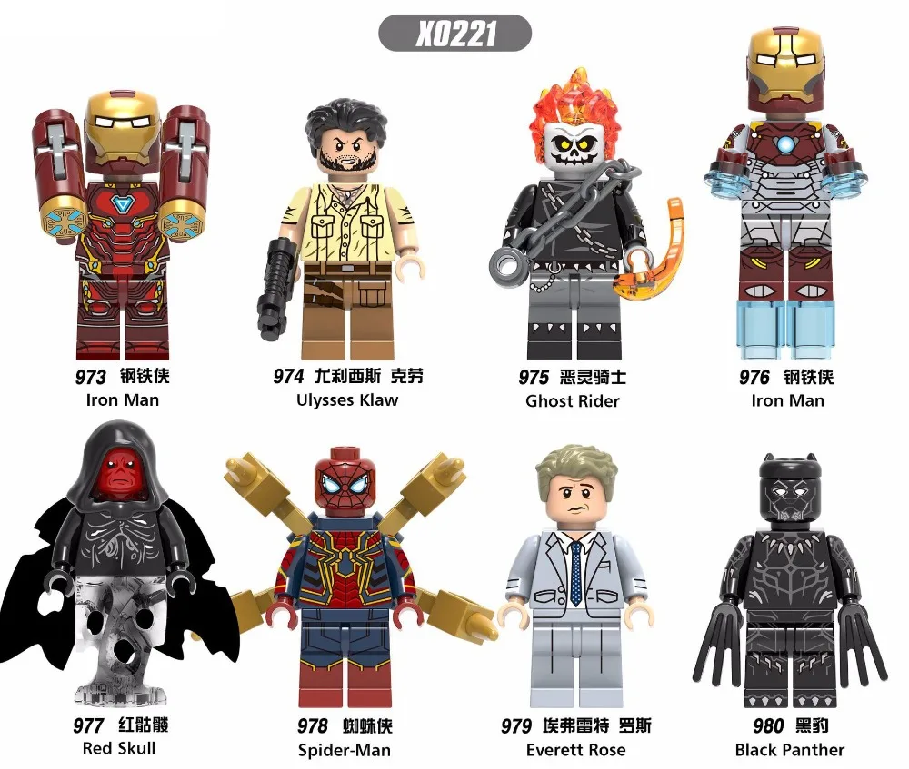 X0221 Marvel charactering Super hero Avengersing iron Maning Ghost Rider Spidermaning Model building block compatible Legoingtoy
X0221 Marvel charactering Super hero Avengersing iron Maning Ghost Rider Spidermaning Model building block compatible Legoingtoy