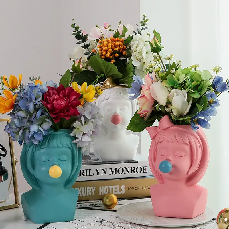 Creative art Portrait sculpture Head vase Bubble Gum Girl Flower vase Flower arrangement accessories Home Decoration
Creative art Portrait sculpture Head vase Bubble Gum Girl Flower vase Flower arrangement accessories Home Decoration