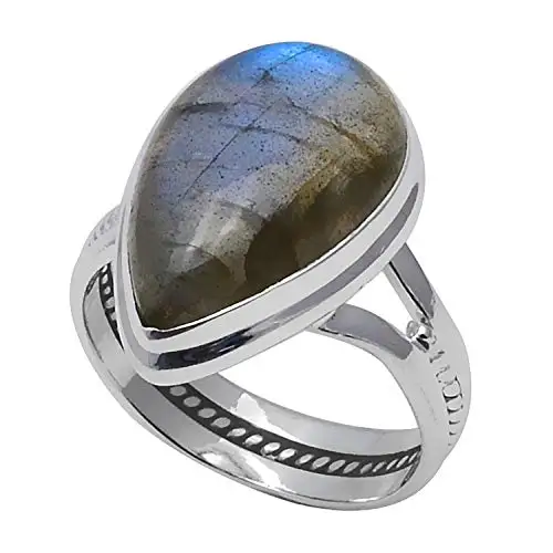 2SR0226 7.75 NiaoZaiFei YunZaiKan Genuine Labradorite Ring 925 Sterling Silver,USA Size