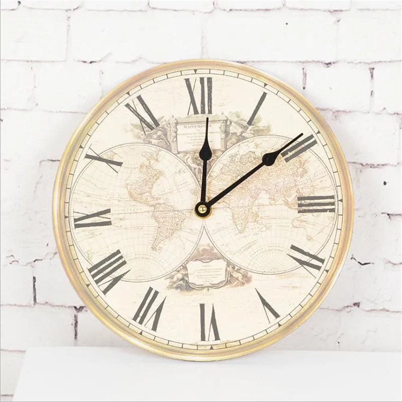 3d vintage wall clock for living room Europe wooden retro wall clock world map wanduhr silent klok wall watches home decor (1)