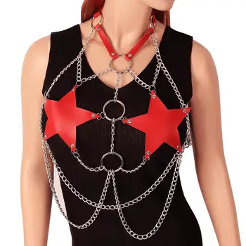 Red Pentagram Leather Bra Body Cage Neck Chest Chain Metal Steampunk Goth Art Dance Party Rave Women Harness Lingerie Adjustable
Red Pentagram Leather Bra Body Cage Neck Chest Chain Metal Steampunk Goth Art Dance Party Rave Women Harness Lingerie Adjustable