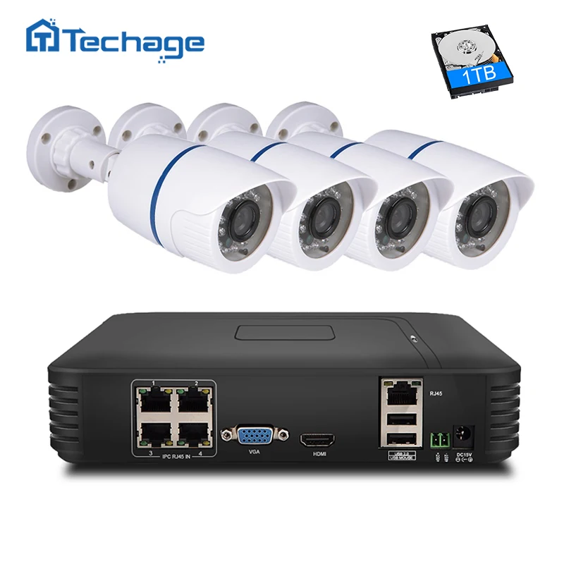 Фото Techage 4ch 1080 P HDMI POE CCTV Системы NVR комплект 4 шт. 720 1200tvl Крытый Открытый IP Камера P2P ONVIF