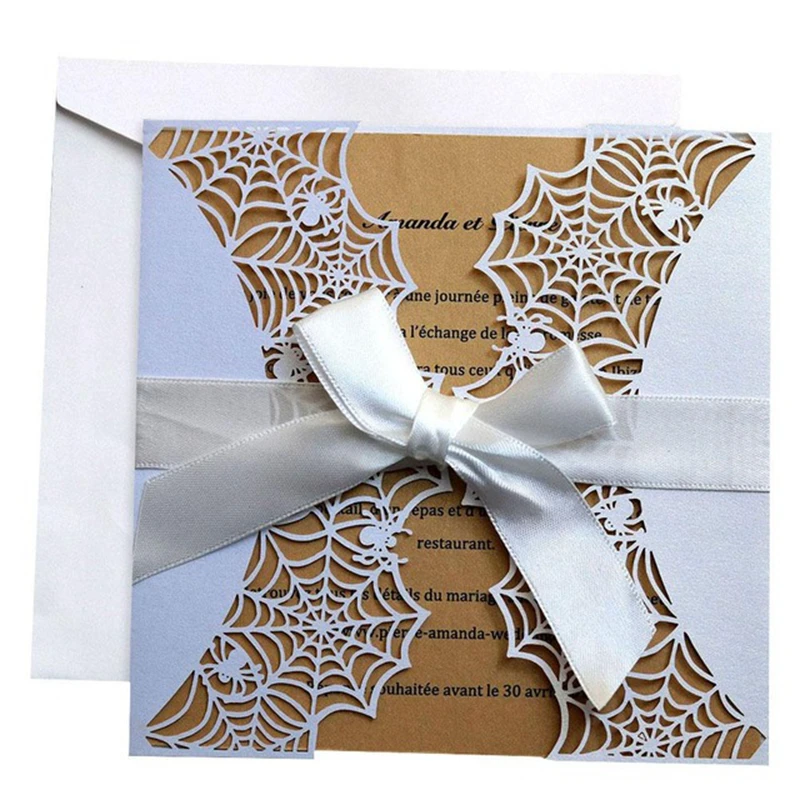 

10pcs Spiderweb Laser Cut Invitations Cover Greeting Card Halloween Party Invitation Cards Lace Openwork Holiday Party Decoratio