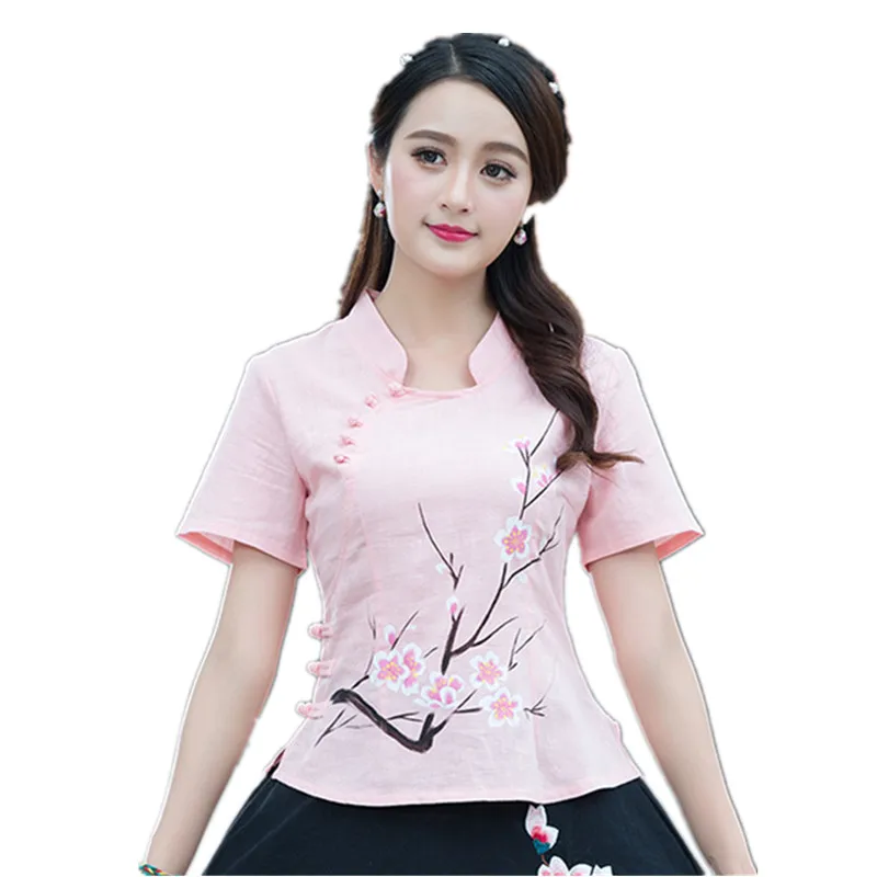 2018 Summer Folk Style Chinese Cheongsam Cotton Linen Tang Suit Tops Hand-painted Printing Short Sleeve Traditional Blouse
2018 Summer Folk Style Chinese Cheongsam Cotton Linen Tang Suit Tops Hand-painted Printing Short Sleeve Traditional Blouse