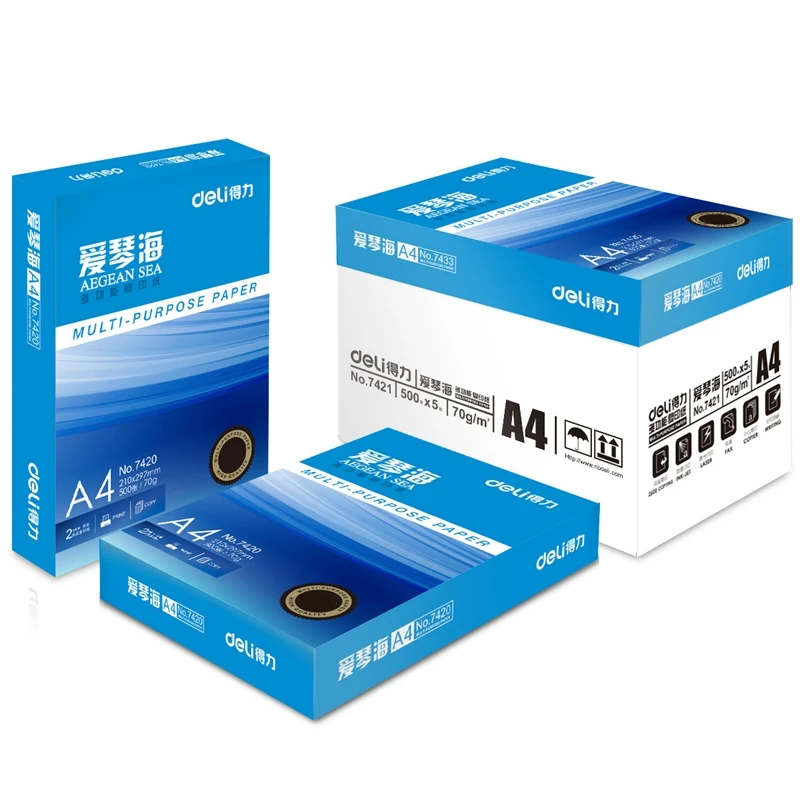 2500 sheets/Lot 5 Bags Deli A4 Multi-purpose paper Copy paper printing paper 70g 80g wholsale Aegean Sea series
2500 sheets/Lot 5 Bags Deli A4 Multi-purpose paper Copy paper printing paper 70g 80g wholsale Aegean Sea series