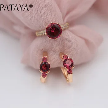 PATAYA New Exclusive Supply 585 Rose Gold Long Earrings Rings Sets Round Rose Red Natural Zircon Women India Jewelry Wedding
PATAYA New Exclusive Supply 585 Rose Gold Long Earrings Rings Sets Round Rose Red Natural Zircon Women India Jewelry Wedding