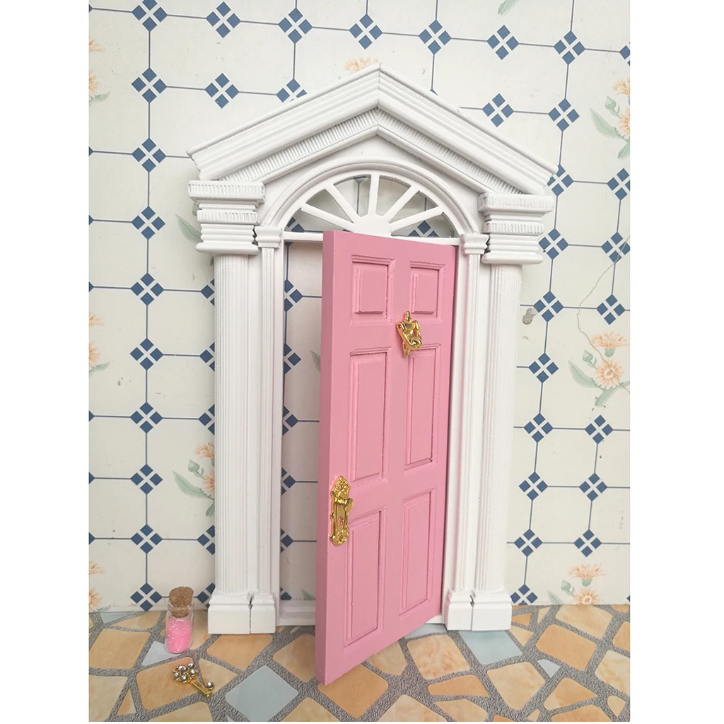 DIY 1:12 Dollhouse Miniature Wooden European-style Villa Gate Door 1/12 Doll House Decor Furniture Toys for Children Kids Gift