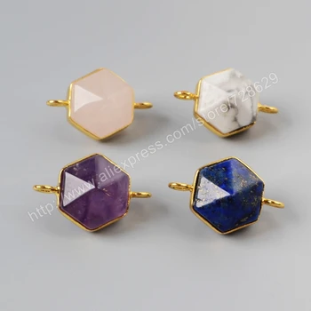 BOROSA 10pcs Gold Color Hexagon Terminated Point Multi-Kind Stones Faceted Connector Double Bails G0998
BOROSA 10pcs Gold Color Hexagon Terminated Point Multi-Kind Stones Faceted Connector Double Bails G0998