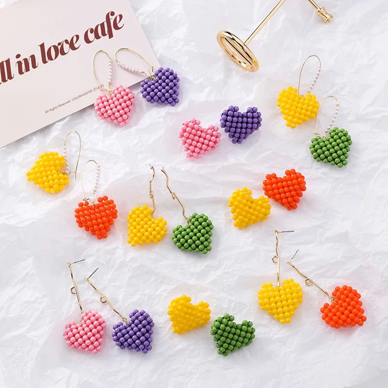 Kawaii Sweet Style Korean Heart Shape Earrings For Women Young Girls Candy Color Original Bead Weaving Trendy Cute Ins Earrings
Kawaii Sweet Style Korean Heart Shape Earrings For Women Young Girls Candy Color Original Bead Weaving Trendy Cute Ins Earrings