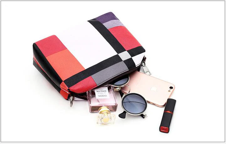 Women's Handbag Plaid with tassel Set of 4 pieces (TWH25) Handbag 23 x 12 x 25 Shoulder bag 14 x 7 x 20 Coin holder Card holder