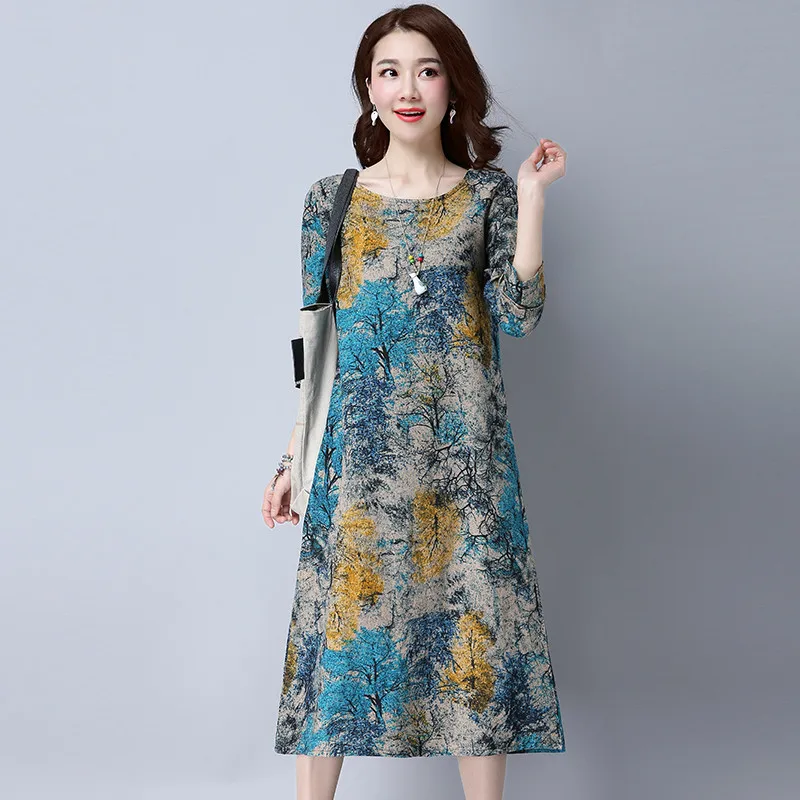 019 Senior Sleeve Large Size Cotton And Linen Dress Retro Flower Women Casual Loose Autumn Spring Dress Elegant vestidos YH91
019 Senior Sleeve Large Size Cotton And Linen Dress Retro Flower Women Casual Loose Autumn Spring Dress Elegant vestidos YH91