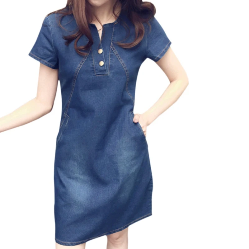 Fashion Women's Dress Sexy Lady Summer Dress Solid Womens Short Sleeve Loose Denim Sundress O-Neck Female Casual Mini Dress F2
Fashion Women's Dress Sexy Lady Summer Dress Solid Womens Short Sleeve Loose Denim Sundress O-Neck Female Casual Mini Dress F2