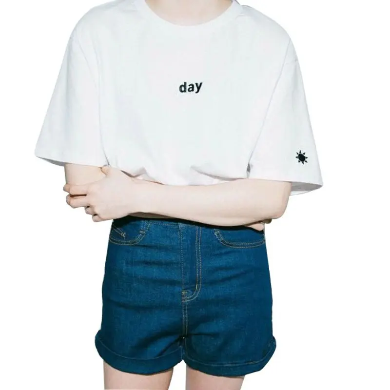 Summer Women T shirt Harajuku style Day and Night Embroidery Female T-shirt Short Sleeved Tops
Summer Women T shirt Harajuku style Day and Night Embroidery Female T-shirt Short Sleeved Tops