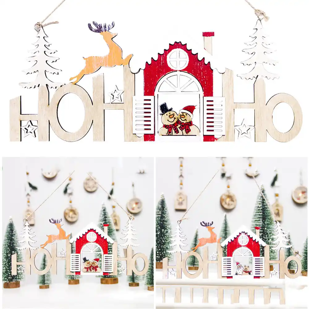 house shaped christmas tree hanging pendant wooden small