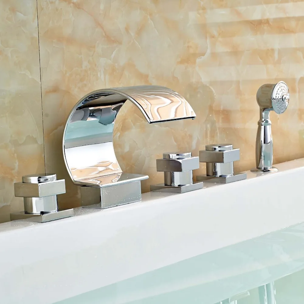 Waterfall Bathtub Mixer Faucet Three Handles Bathroom Tub Faucet with Handheld Shower
Waterfall Bathtub Mixer Faucet Three Handles Bathroom Tub Faucet with Handheld Shower