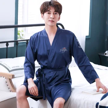 Spring Long Sleeve Male Robe Letter Casual Home Dressing Gown Summer Sleepwear Rayon Satin Men Kimono Bathrobe Nightgown
Spring Long Sleeve Male Robe Letter Casual Home Dressing Gown Summer Sleepwear Rayon Satin Men Kimono Bathrobe Nightgown