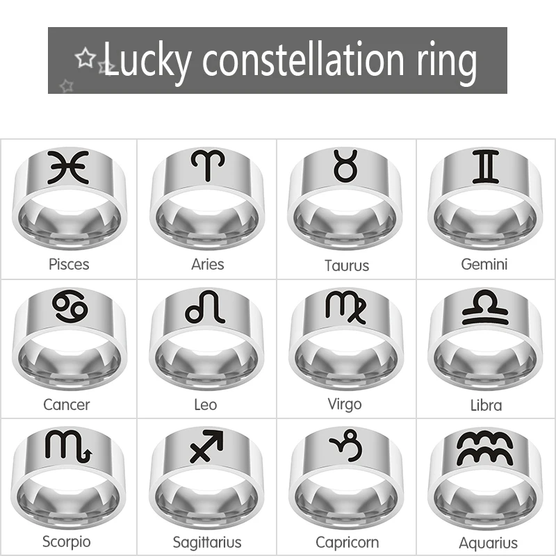 Engraving fashion titanium steel silver zodiac constellation 12 constellation ring men's and women's jewelry
Engraving fashion titanium steel silver zodiac constellation 12 constellation ring men's and women's jewelry