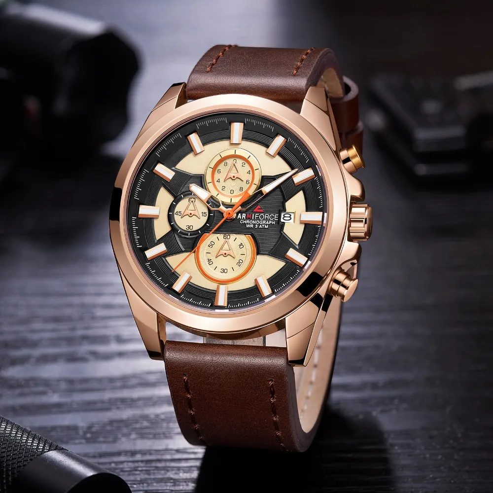 ARMIFORCE Men's Chronograph Analog Quartz Watch Auto Date Luminous Hands Waterproof Leather Strap Clock Wristwatches for Man
ARMIFORCE Men's Chronograph Analog Quartz Watch Auto Date Luminous Hands Waterproof Leather Strap Clock Wristwatches for Man
