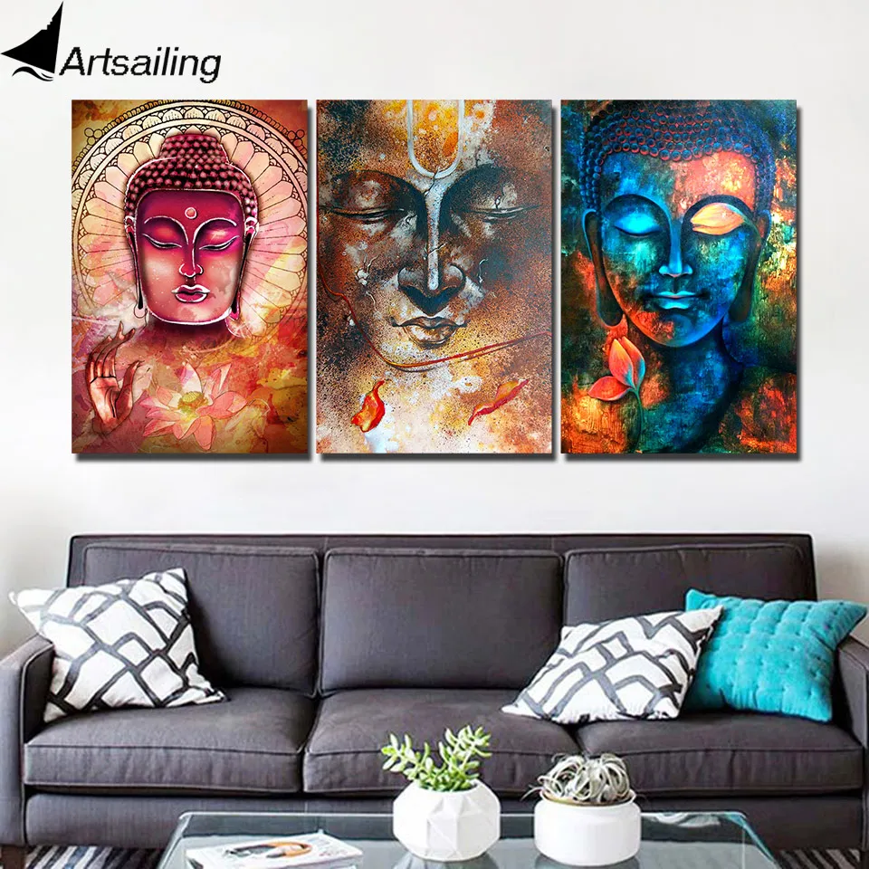 ArtSailing 3 панели холст стены искусства красочные Дзен Будда статуя современный дом