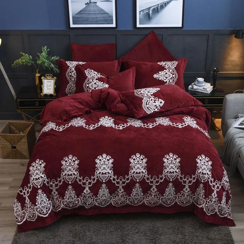 Red Wine Luxury Royal Embroidery Winter Thick Velvet Flannel Bedding Set Fleece Fabric Duvet Cover Bed Linen/sheet Pillowcases
Red Wine Luxury Royal Embroidery Winter Thick Velvet Flannel Bedding Set Fleece Fabric Duvet Cover Bed Linen/sheet Pillowcases