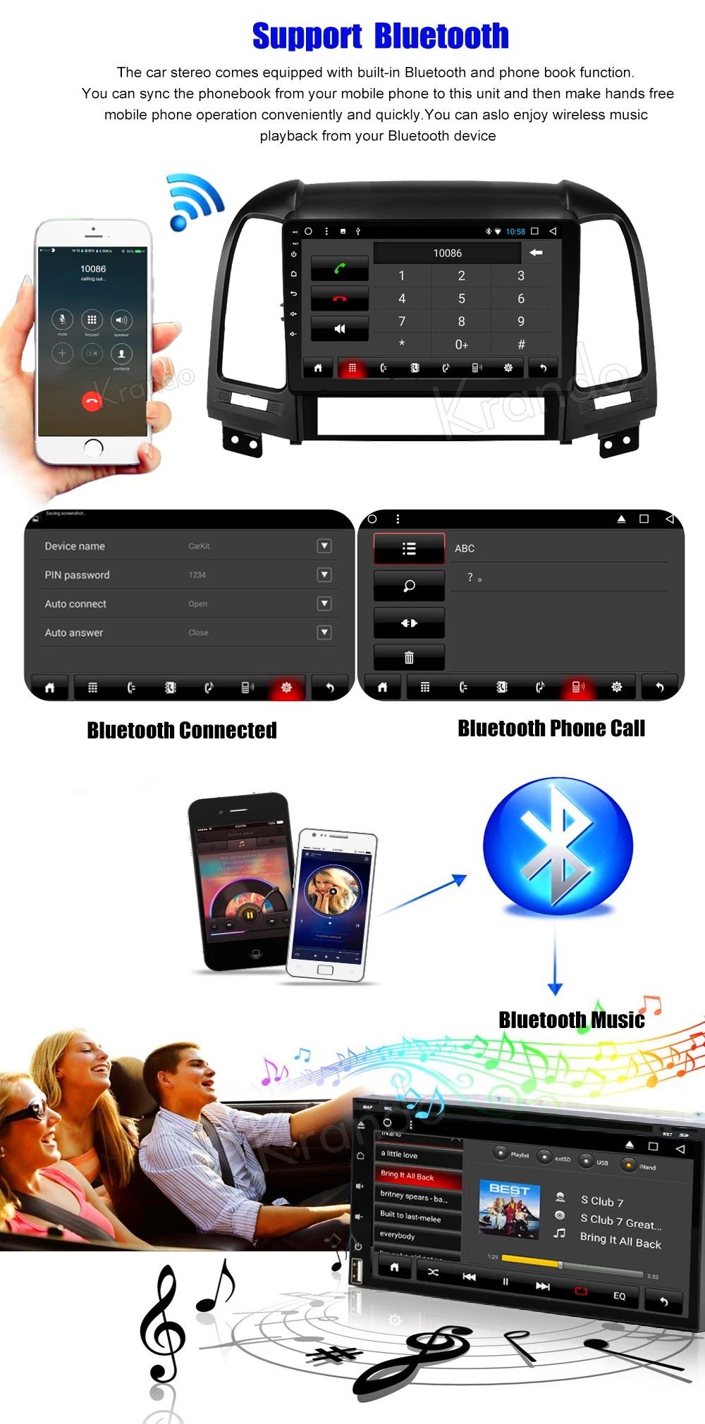 Krando Android car radio gps navigation multimedia system for Hyundai Santa fe 2006-2012