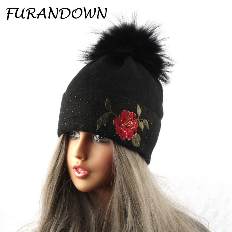 Embroidery Flower Beanies Skullies Winter Fur Pompom Beanie Hats For Women Ladies Diamond Cap
Embroidery Flower Beanies Skullies Winter Fur Pompom Beanie Hats For Women Ladies Diamond Cap
