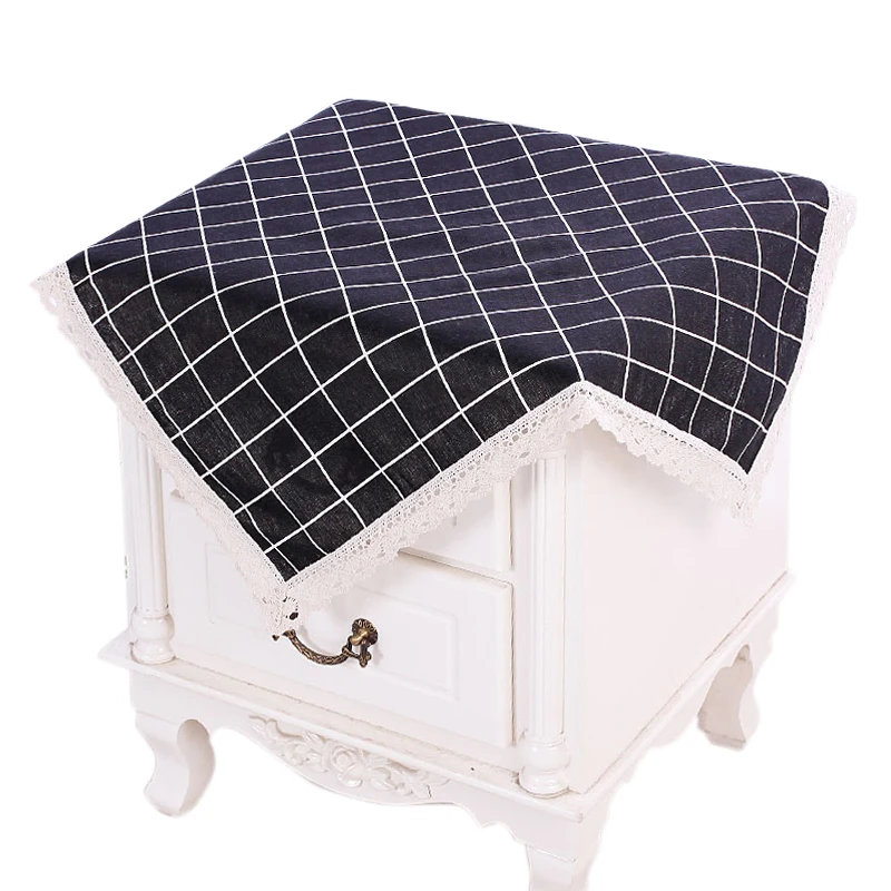 RUBIHOME 55x55cm Square Tablecloths Pastoral Towel Microwave Oven Telephone Table Cloth Dust Grid Stripe All-Purpose Covers