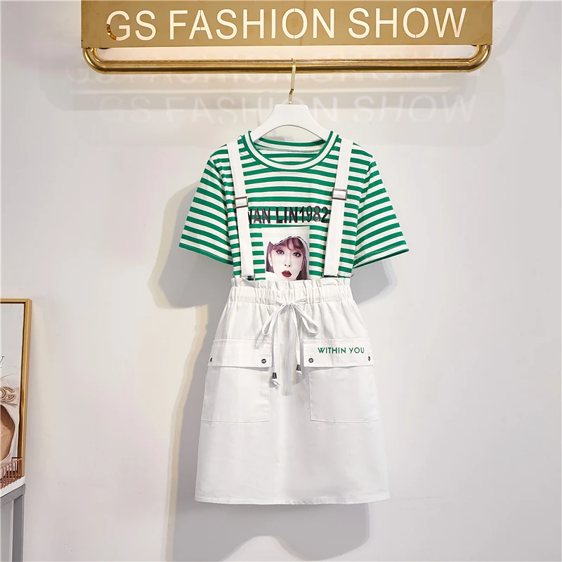 2019 Summer Fashion Women's Short Sleeves Stripe T-shirt + Elastic Waist Skirts Two Pieces Sets Female Suits A1293
2019 Summer Fashion Women's Short Sleeves Stripe T-shirt + Elastic Waist Skirts Two Pieces Sets Female Suits A1293