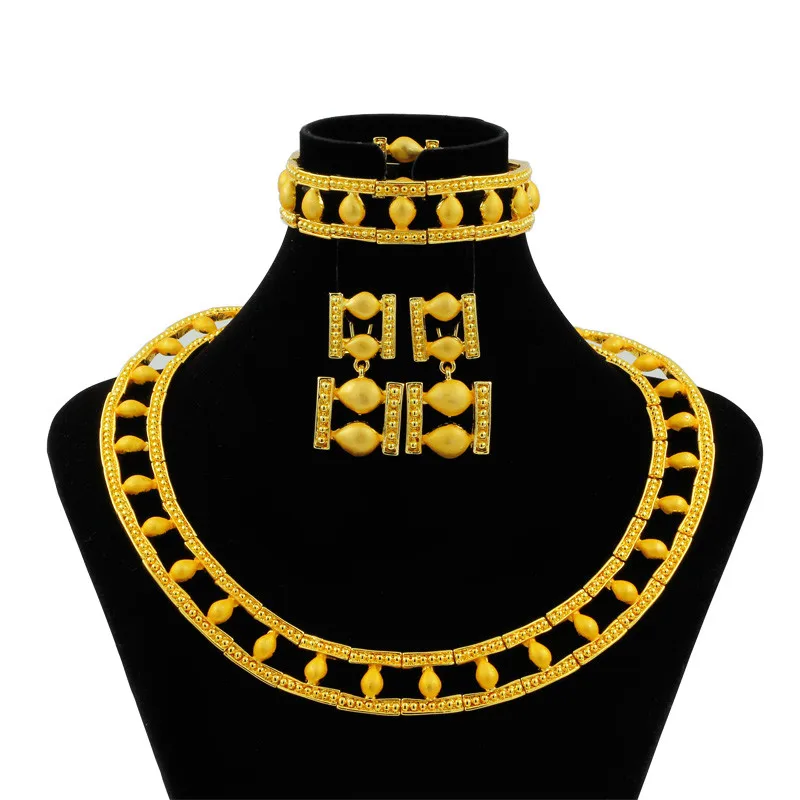 High Quality Fashion African Jewelry Nigeria Gold Jewellry Italian Women Trapeze 24 Gold Necklace Earrings Wedding Jewelry Sets
High Quality Fashion African Jewelry Nigeria Gold Jewellry Italian Women Trapeze 24 Gold Necklace Earrings Wedding Jewelry Sets
