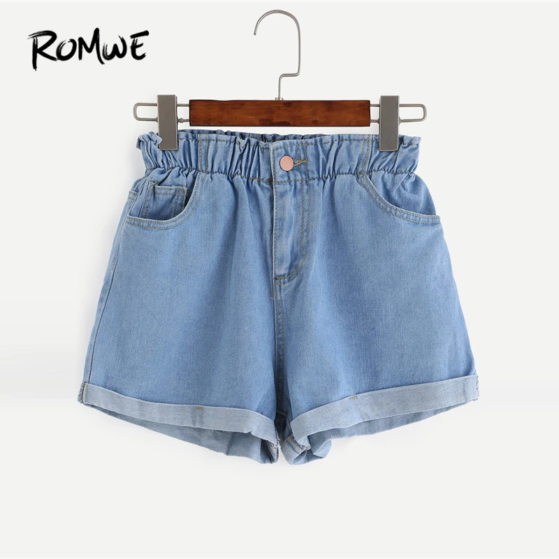 ROMWE Elastic Waist Roll Hem Denim Shorts 2019 Women Summer Blue Female Korean Shorts Straight Leg High Waist Pocket Shorts
ROMWE Elastic Waist Roll Hem Denim Shorts 2019 Women Summer Blue Female Korean Shorts Straight Leg High Waist Pocket Shorts