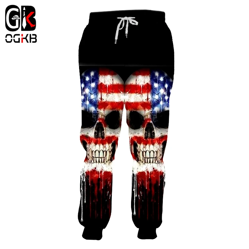 

OGKB Mens Skull 3d Sweatpants Funny Print American Flag Pants New Fashion Man Hiphop Streetwear Casual Sweat Pants Harem Joggers