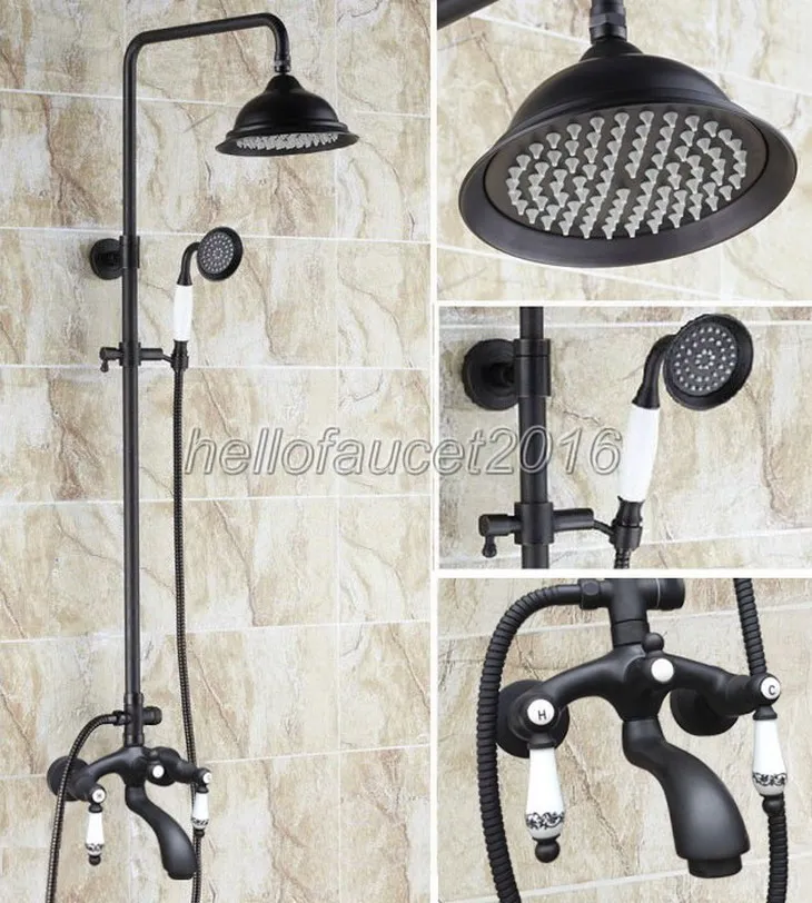 

Black Oil Rubbed Bronze Shower Faucet Tap 8" Rainfall Shower Head W/ Hand Shower Set Tub Mixer Tap Wall Mounted Lhg134