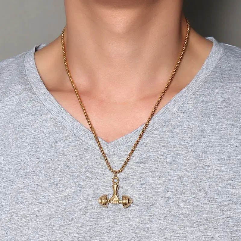 Mens Necklaces in gold Stainless Steel Fitness Weight Lifting Barbell Dumbbell Pendant Necklace Boy Men Bodybuilding Jewelry
Mens Necklaces in gold Stainless Steel Fitness Weight Lifting Barbell Dumbbell Pendant Necklace Boy Men Bodybuilding Jewelry