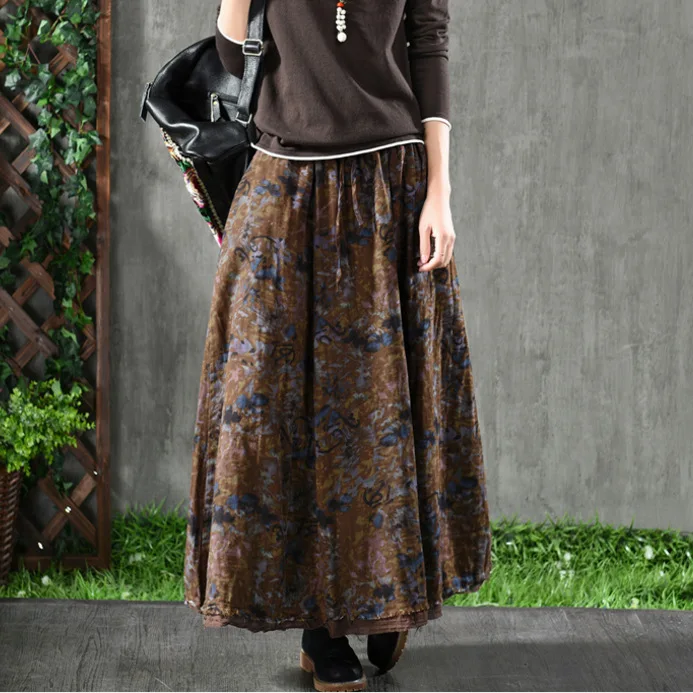 Autumn Winter Skirt Retro Women Loose Baoken flower Casual Skirt Elastic Waist pocket Female 2018 Blended Print Nationtl Skirt
Autumn Winter Skirt Retro Women Loose Baoken flower Casual Skirt Elastic Waist pocket Female 2018 Blended Print Nationtl Skirt