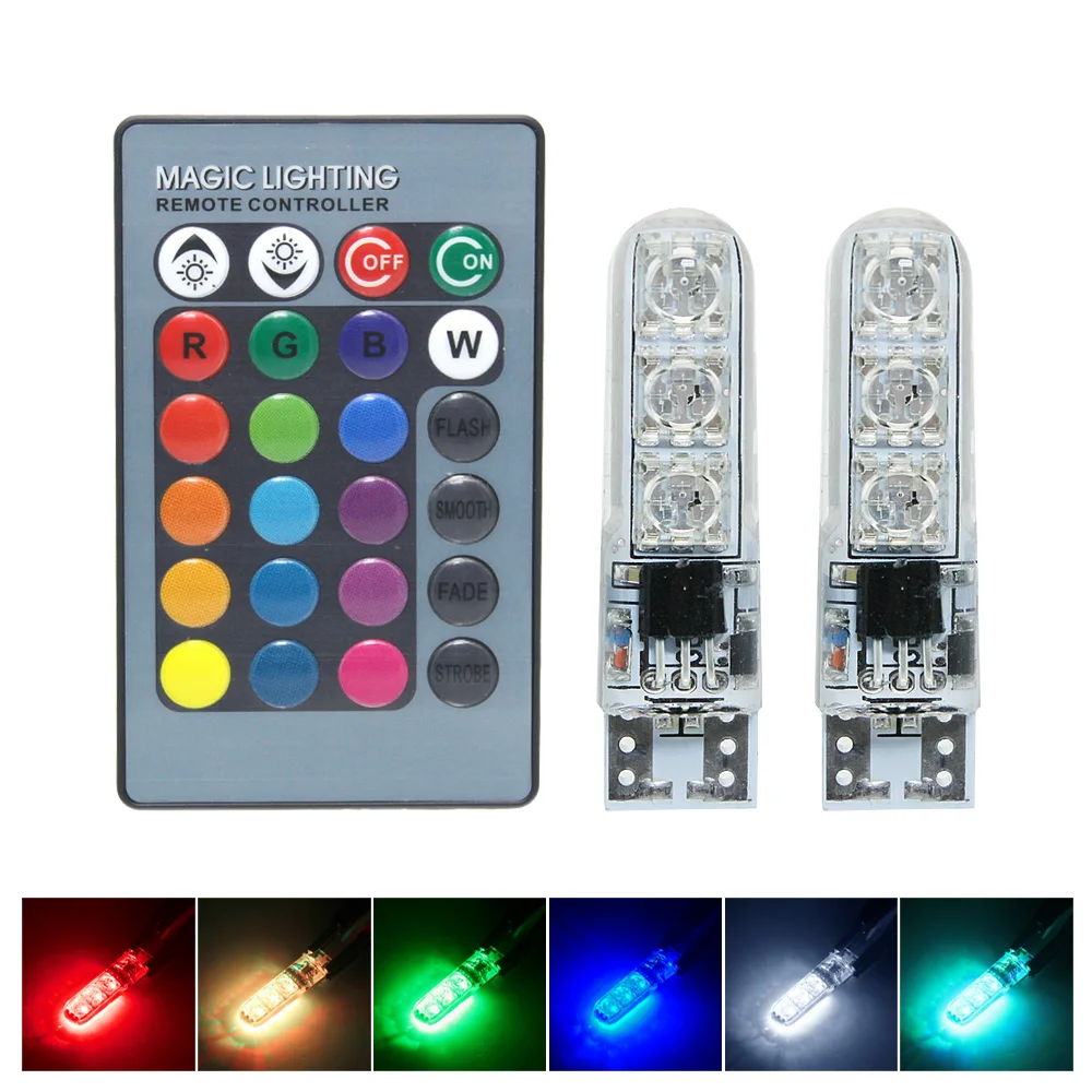 2PCS T10 W5W 5050 SMD RGB LED Car Atmosphere Light Tail Brake Bulb Wedge Side Lamp Strobe with Remote Control DC 12V
2PCS T10 W5W 5050 SMD RGB LED Car Atmosphere Light Tail Brake Bulb Wedge Side Lamp Strobe with Remote Control DC 12V