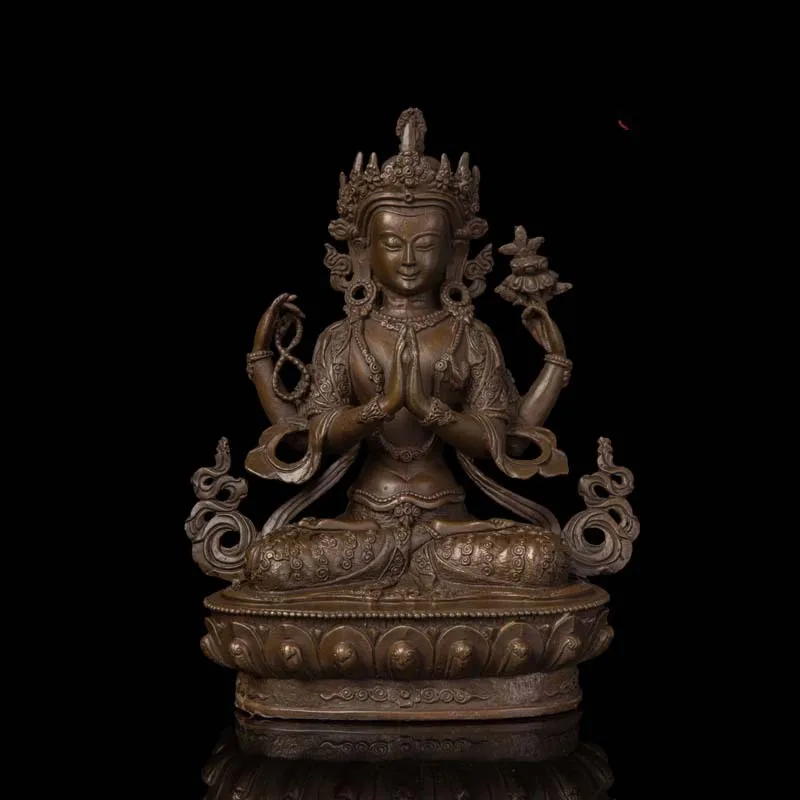 ATLIE Chinese Bronze Buddha Statue Tibetan Buddhism supplies Shadakshari Avalokitesvara Tibetan Buddha Four-armed Gwan Yin
ATLIE Chinese Bronze Buddha Statue Tibetan Buddhism supplies Shadakshari Avalokitesvara Tibetan Buddha Four-armed Gwan Yin