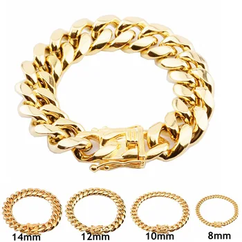 8-18mm Cuban Miami Chain Bracelet Gold Stainless Steel Box Lock Link Chains Bracelets & Bangles for Men Hip Hop Rock Jewelry
8-18mm Cuban Miami Chain Bracelet Gold Stainless Steel Box Lock Link Chains Bracelets & Bangles for Men Hip Hop Rock Jewelry