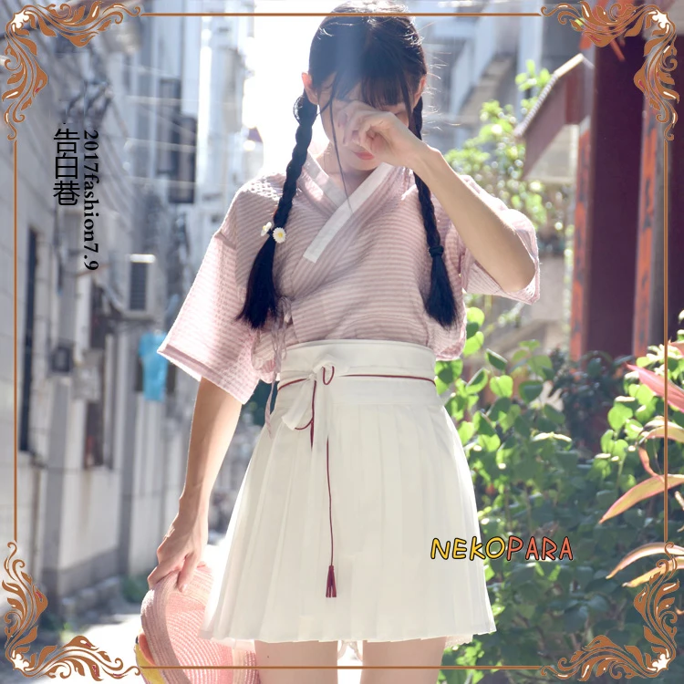 The Confession Chinese Hanfu Style 2PCS Women's Set: Cross Tie Pink Shirt Blouse + White Pleated Skirt & Red Tassel Waist Belt
The Confession Chinese Hanfu Style 2PCS Women's Set: Cross Tie Pink Shirt Blouse + White Pleated Skirt & Red Tassel Waist Belt