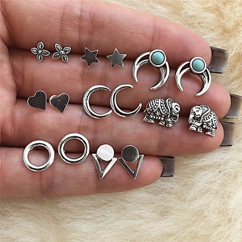 Miss JQ Bohemian Silver Color Star Heart Elephant Stud Earrings Set For Women Punk Geometric Green Stone Animal Ear Aros Jewelry
Miss JQ Bohemian Silver Color Star Heart Elephant Stud Earrings Set For Women Punk Geometric Green Stone Animal Ear Aros Jewelry