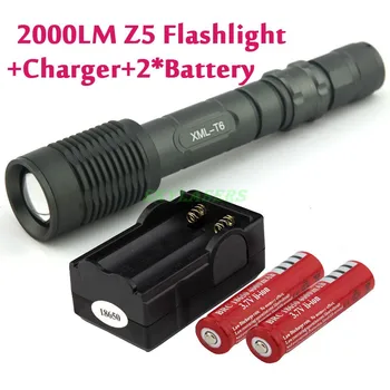 Z6 / Z5 5 Mode 2000 Lumen T6 LED Flashlight Zoomable Adjustable rechargeble +2 *18650 battery+charger
Z6 / Z5 5 Mode 2000 Lumen T6 LED Flashlight Zoomable Adjustable rechargeble +2 *18650 battery+charger
