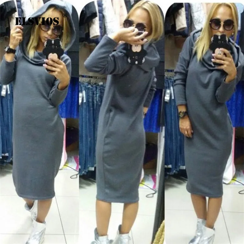 ELSVIOS 2018 Casual Hooded Solid Winter Dress Women Long Sleeve Warm Sweatshirt Dress Elegant Autumn Midi Dresses Female Vestido
ELSVIOS 2018 Casual Hooded Solid Winter Dress Women Long Sleeve Warm Sweatshirt Dress Elegant Autumn Midi Dresses Female Vestido