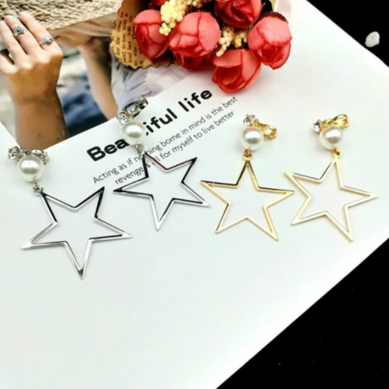 New 4cm Large Pentagram Earrings Ear Clips Metal Long Gold Silver Hollow Five-Pointed Star Pierced Ear Clip Earring For Women
New 4cm Large Pentagram Earrings Ear Clips Metal Long Gold Silver Hollow Five-Pointed Star Pierced Ear Clip Earring For Women