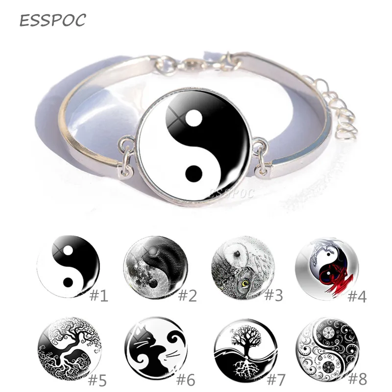Yin Yang Cat очаровательный браслет Cothic стеклянный кабошон Tai Chi Taoism ювелирные изделия