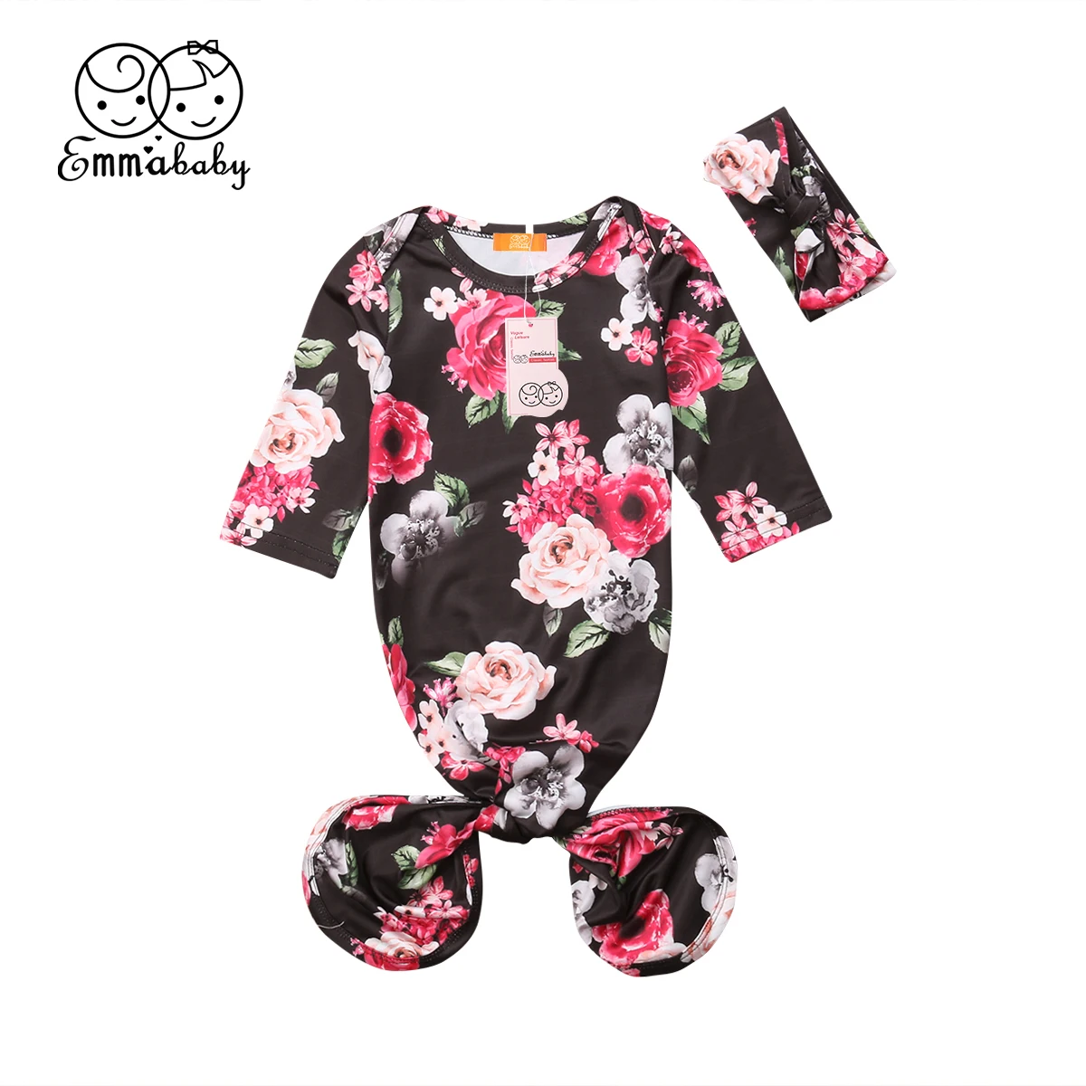 Newborn Baby Girl Swaddle Wrap Blanket Flower Sleeping Bag+Headband Set 0-6M | Мать и ребенок